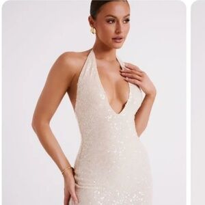 Meshki Cecilia Deep V Mini dress GOLD COLOR